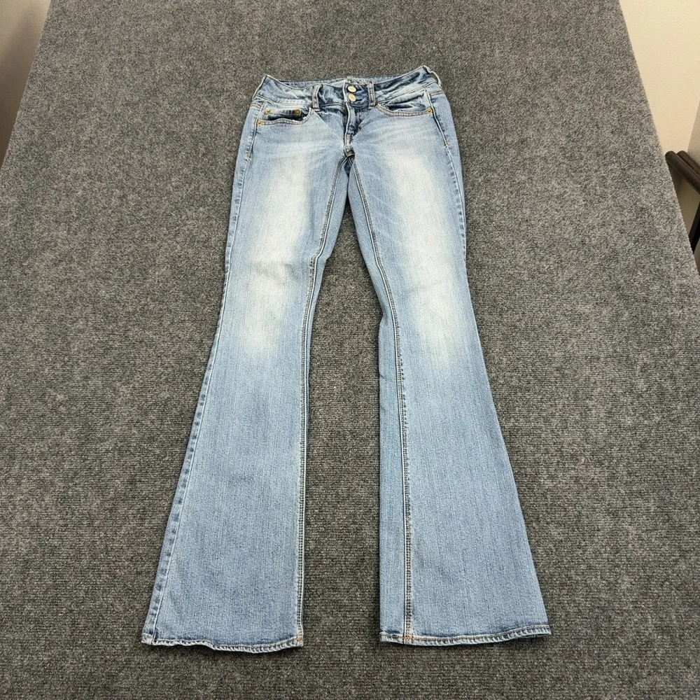 American Eagle Jeans Womens 2 Long Blue Cotton Artist Stretch Flare Low Rise Y2K